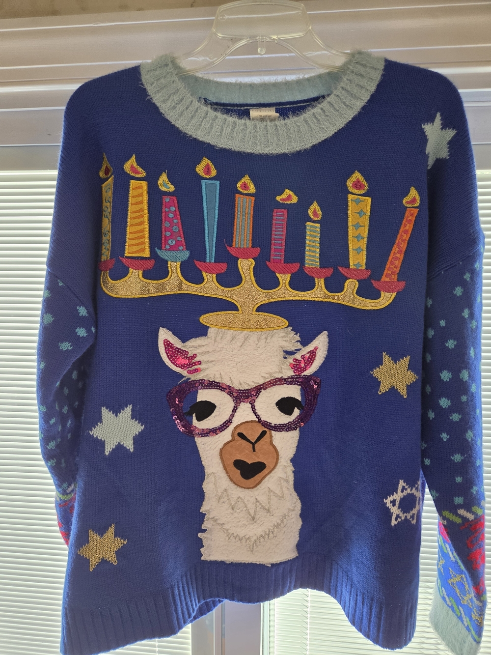 Blue Llama Menorah Holiday Sweater XL 16-18